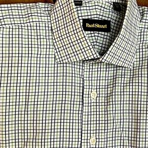 Paul Stuart M dress shirt. 100% cotton. M/W. Green/blue window. Slim. 15.5 X 34.